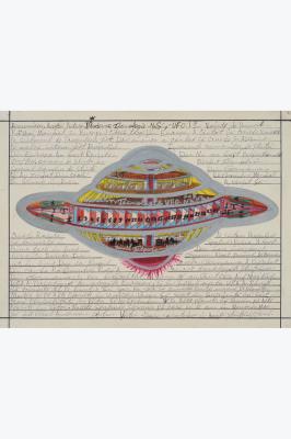 Sample artwork by Ionel (Adrian DaVinci) Talpazan (1955 - 2015), known for outsider artlist painting, ufo-outer space subjects - View similar artists and auction records