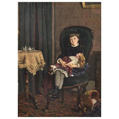 CHILD IN INTERIOR WITH A DOLL