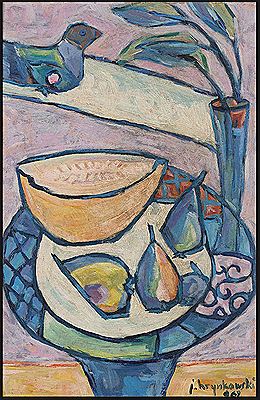 Still Life with Fruit, Vase and Bird, 1962 by Jan Hrynkowski - Auction record, sale price, and art valuation. Compare with similar artists and explore comparable artworks.