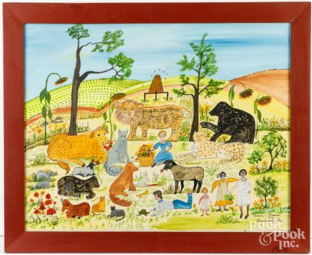 Folk art Peaceable Kingdom scene