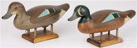 Pair of Carved and Painted Blue Wing Teal Duck Decoys