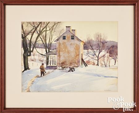 Snowscape with farmhouse and figure