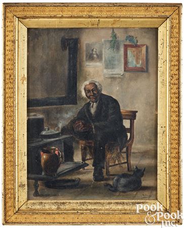 Interior with an African American gentleman cooking