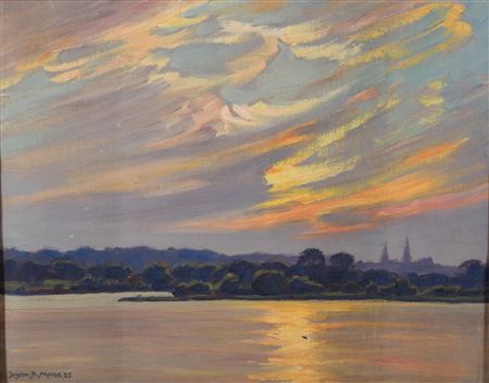 COLORFUL SKIES OVER GEORGETOWN UNIVERSITY AND THE POTOMAC RIVER, 1935