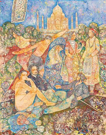 Le Déjeuner Au Taj Mahal, Hommage à Manet by Sakti Burman - Auction record, sale price, and art valuation. Compare with similar artists and explore comparable artworks.