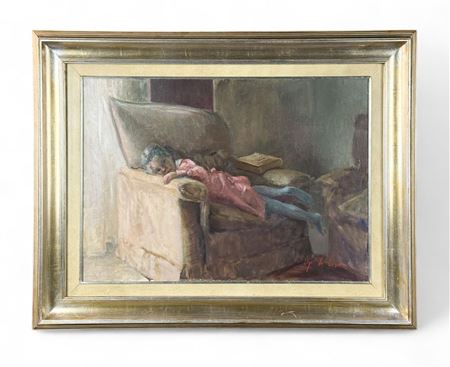 Interior scene of a young girl resting