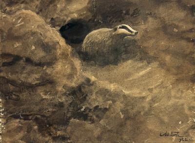 Badger at the Den by Nils Tiren - Auction record, sale price, and art valuation. Compare with similar artists and explore comparable artworks.