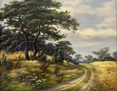 Field path with pheasants