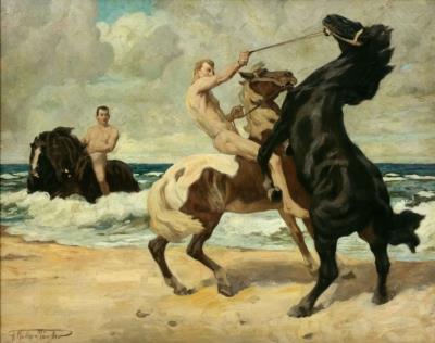 Rearing Horse. Young Men with Horses on the Beach. by Franz Muller-Munster - Auction record, sale price, and art valuation. Compare with similar artists and explore comparable artworks.