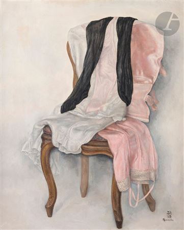 Pink undress with chair, circa 1925
