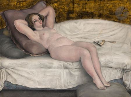 Nude with fan, gold background, June 9, 1925 by Toshio Bando - Auction record, sale price, and art valuation. Compare with similar artists and explore comparable artworks.
