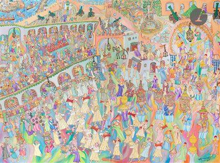 La Fête, 1998 by Mohamed Lagzouli - Auction record, sale price, and art valuation. Compare with similar artists and explore comparable artworks.