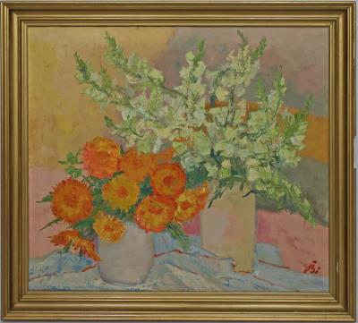 Still life with two vases and flowers