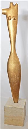Monumental sculpture of a slender, stylized female torso