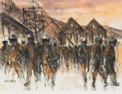 Coal Miners Departing from Colliery at End of Shift