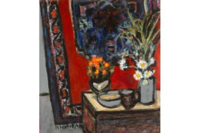 Still Life with Two Vases of Flowers and Bowls on a Table by Jack Shore - Auction record, sale price, and art valuation. Compare with similar artists and explore comparable artworks.
