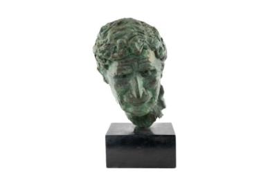 Bronze - Portrait Bust of John Cowper Powys (1872-1963) on a Square Wooden Base