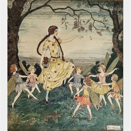 Sample artwork by Pixie O'Harris (1903 - 1991), known for painting, pen and ink works - View similar artists and auction records