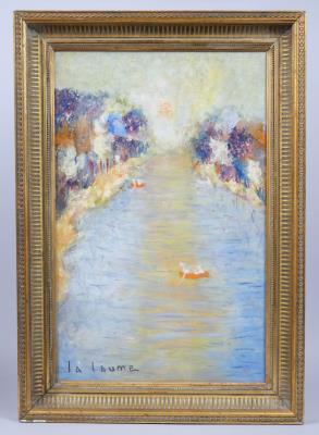 Boats on the canal by Andre Lalaume Dupre - Auction record, sale price, and art valuation. Compare with similar artists and explore comparable artworks.