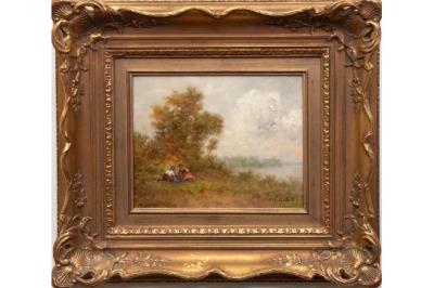 Two Women by a Lake in a Summer Landscape