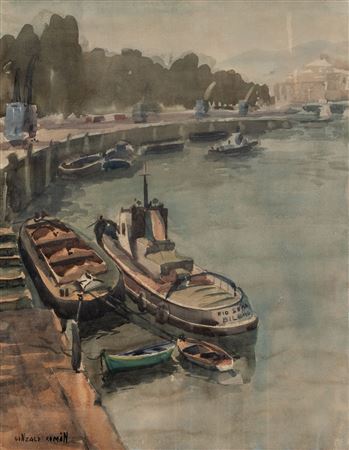 View of Bilbao estuary with boats