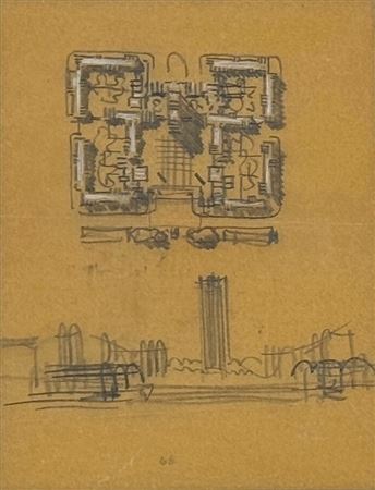 Conceptual drawing of the dormitories for the University of Chicago by Eero Saarinen - Auction record, sale price, and art valuation. Compare with similar artists and explore comparable artworks.