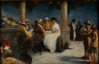 Group of women at a terrace cafe