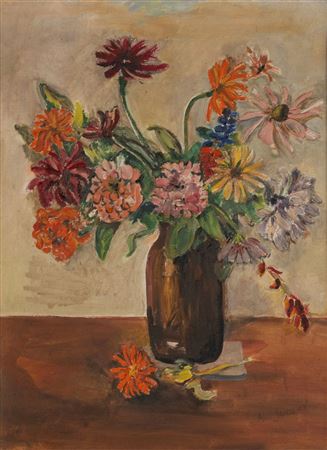 Tabletop still life of flowers in a vase