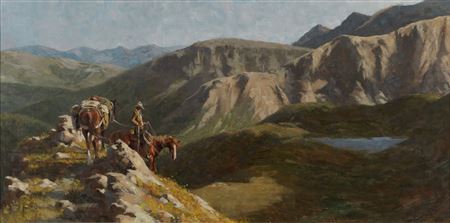 Cowboy with pack Horse in Canyon