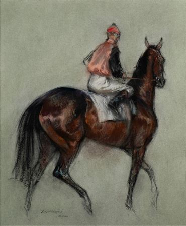 Jockey in Red Vest and Black Sleeves