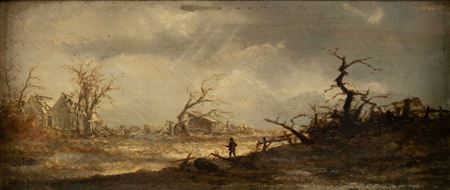 Winter landscape with single hunter