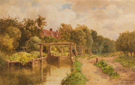Tree lined stream with fishermen