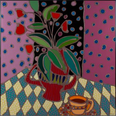 Still life with vase of flowers and teacup