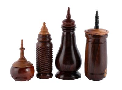 Turned wood lidded box sculptures (4)