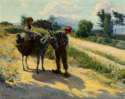 Peasants with a donkey