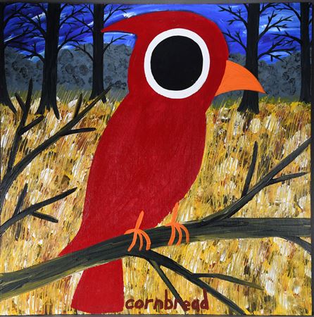 Sample artwork by John Cornbread Anderson (Born 1966), known for naive, folk art painting - View similar artists and auction records