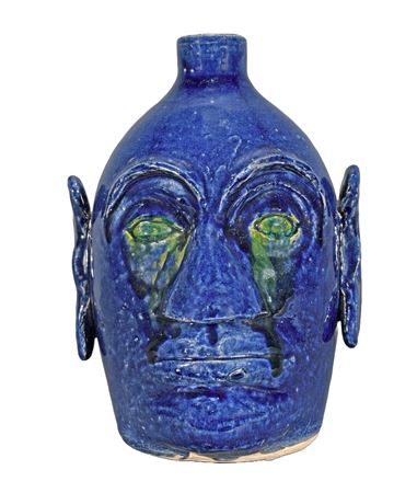 #21 Alien Cobalt Blue Face Jug with Green Runny Eyes