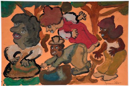 Sample artwork by Juanita Rogers (1934 - 1985), known for naive ethnic figure - View similar artists and auction records