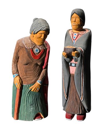 Navajo Woman Elder and Woman Carrying Bowl (2) by Johnson Antonio - Auction record, sale price, and art valuation. Compare with similar artists and explore comparable artworks.