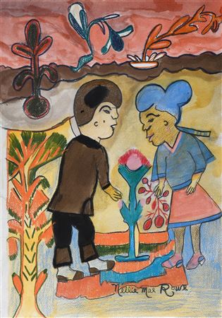 Sample artwork by Nellie Mae Rowe (1900 - 1982), known for collage, assemblages and colored pencil images of dreams, animals, landscape - View similar artists and auction records