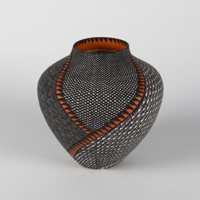 Fine Line Swirl Jar with Geometric Design