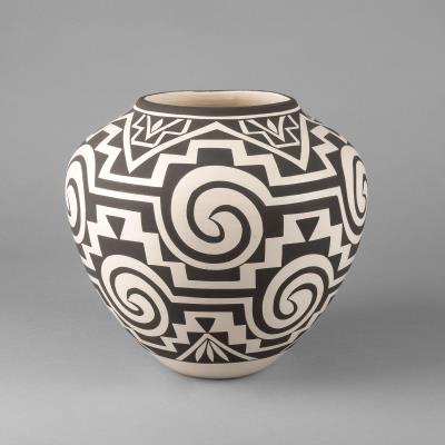 Black on White Pot with Geometric Designs