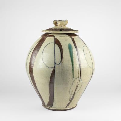 Beige and Brown Lidded Jar