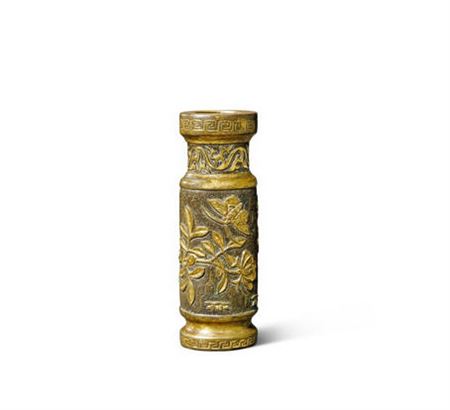 A parcel-gilt bronze ‘butterflies and flowers’ incense-tool vase by Hu Wenming