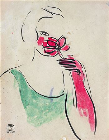 Femme humant l'odeur d'une fleur