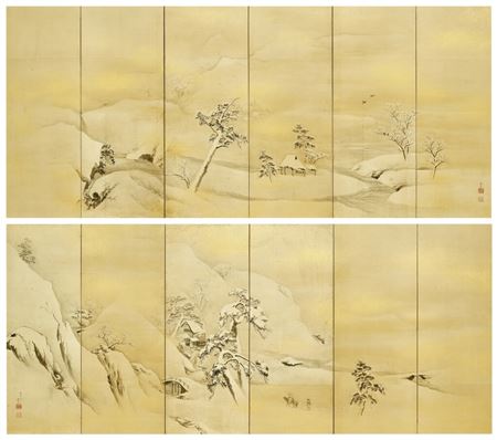 Mountainous landscape in snow, Edo period, dated Minoto mi chuto hi (a day in mid-winter, 1773)