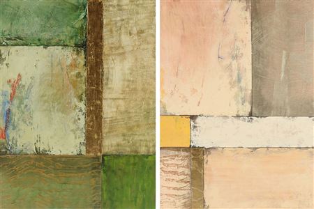 TWO PAINTINGS "Green and Copper (Untitled)," and "Yellow, White and Silver (Untitled)"