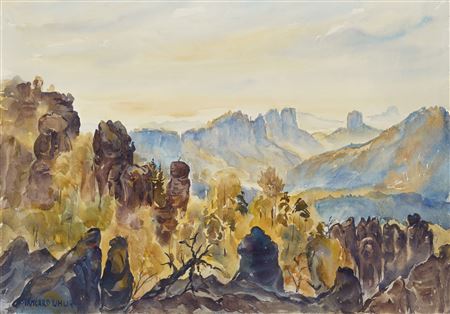 Leuchterweibchen vom Langen Horn (Sdchsische Schweiz mit Blick auf den Falkenstein). Wohl by Irmgard Uhlig - Auction record, sale price, and art valuation. Compare with similar artists and explore comparable artworks.