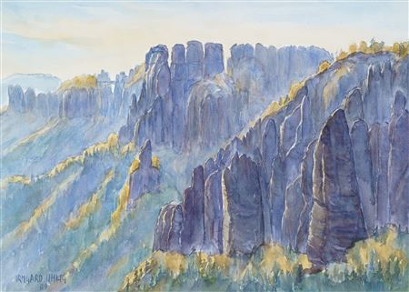 Sdchsische Schweiz  Raaber Kessel mit Blick auf Gans und Bastei.