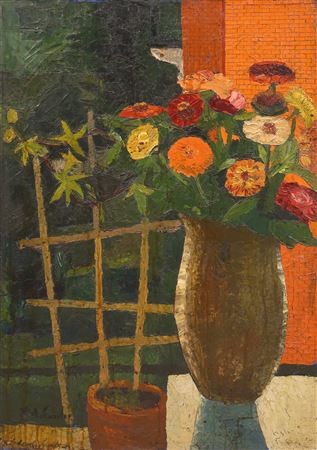 Stillleben mit Zinnien und Passionsblume. by Richard Sander - Auction record, sale price, and art valuation. Compare with similar artists and explore comparable artworks.